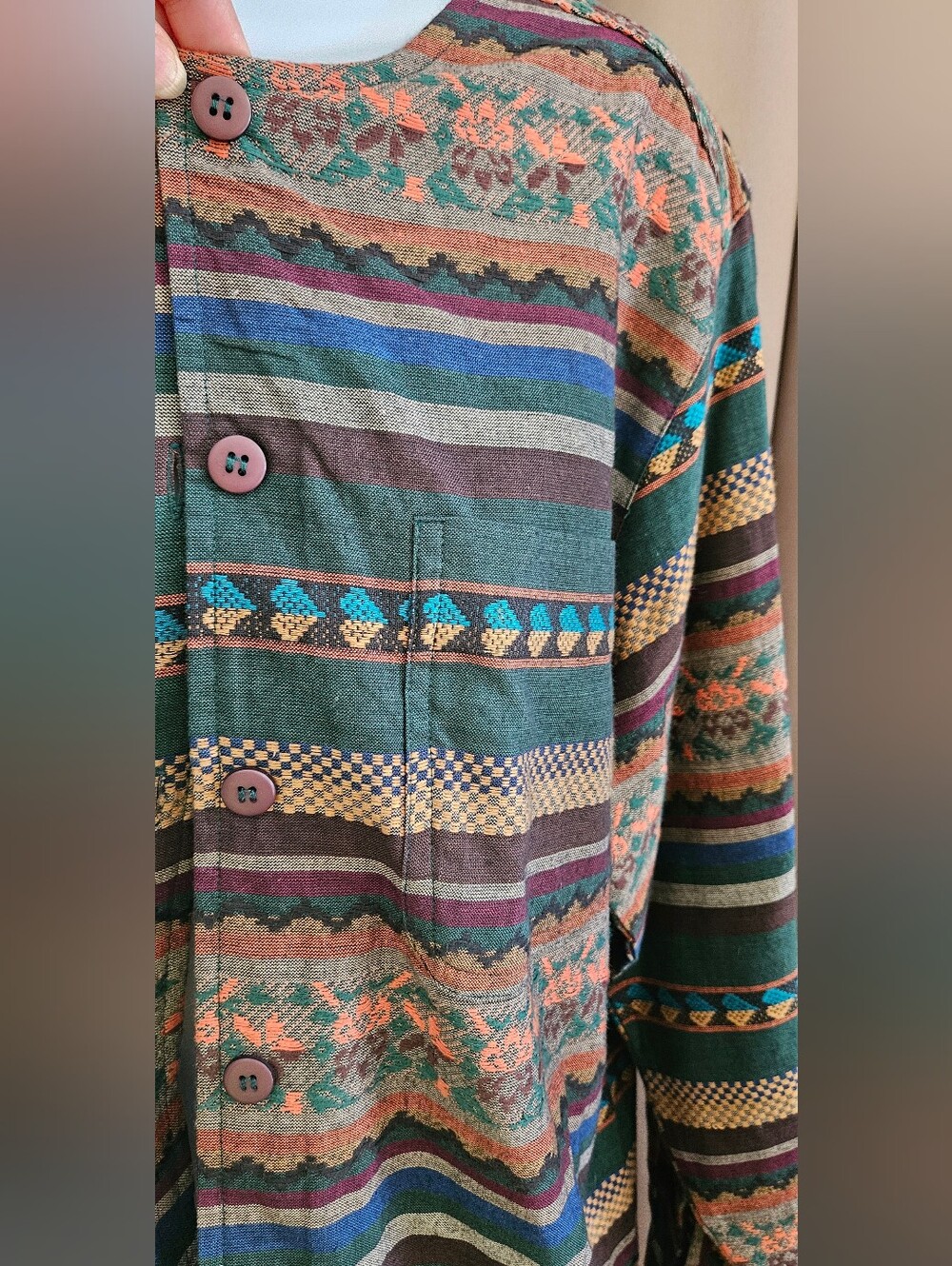 Vintage 90s Cabin Creek Southwestern Woven Cotton Shirt - Picture 3 of 6